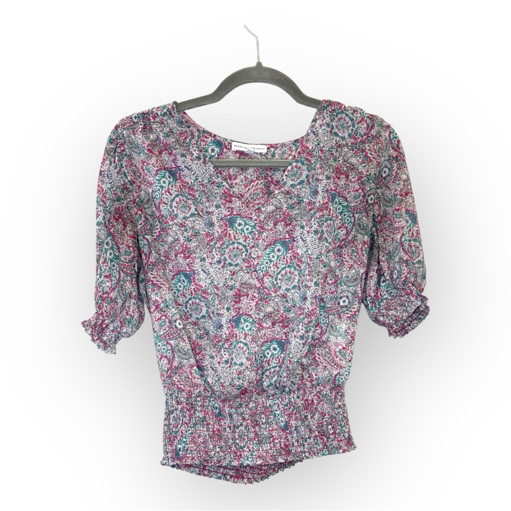 Maison d’Amélie Paris Boho Floral Paisley Smocked Top Preppy Chic Medium